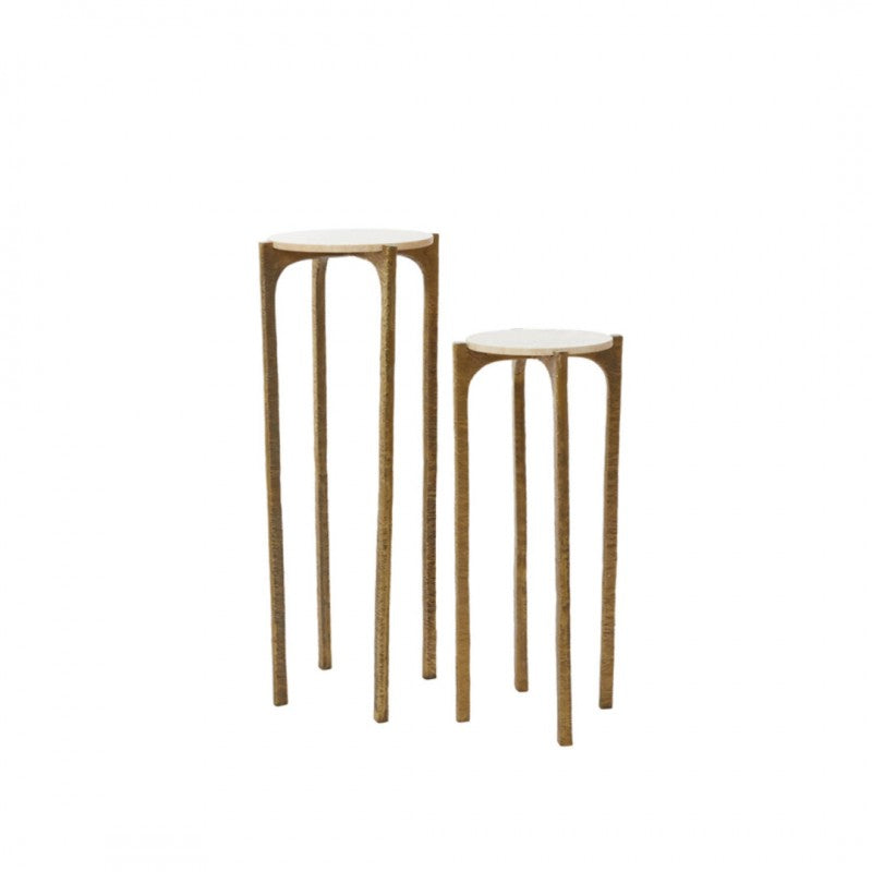 PILLARS SIDE SET OF 2 TRAVERTINE ANTIQUE BRONZE