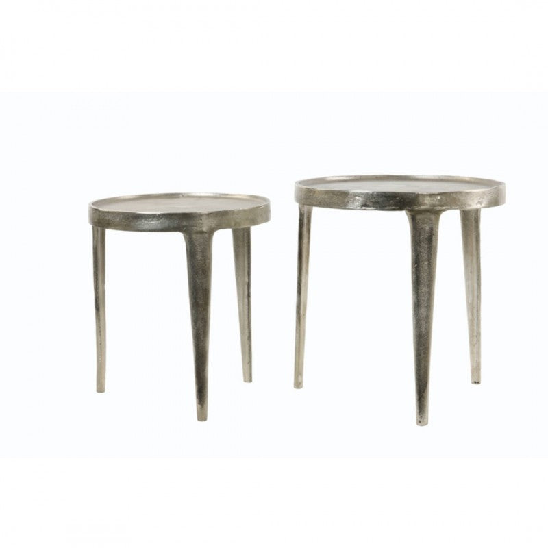 SIDE TABLE TOB SET OF 2 METAL ANTIQUE SILVER