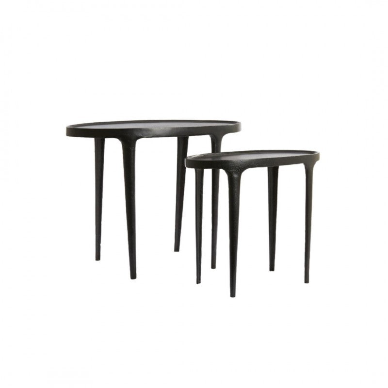 SIDE TABLE ARC OVAL SET OF 2 METAL RAW ANTIQUE