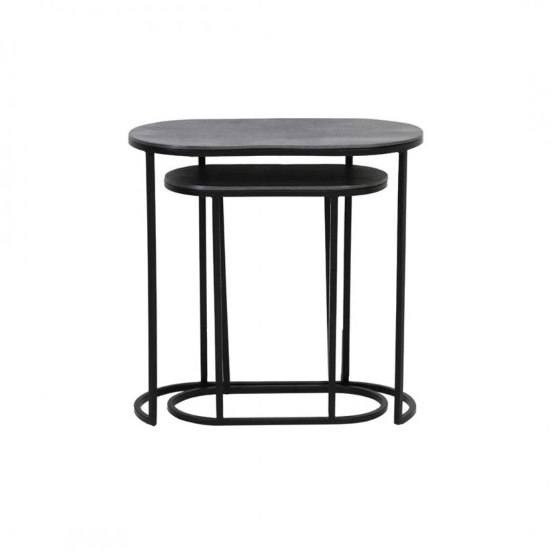 SIDE TABLE BCV SET OF 2 OVAL METAL ANTIQUE BLACK 53X2X53 12KG 290EURO