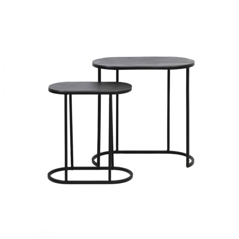 SIDE TABLE BCV SET OF 2 OVAL METAL ANTIQUE BLACK 53X2X53 12KG 290EURO