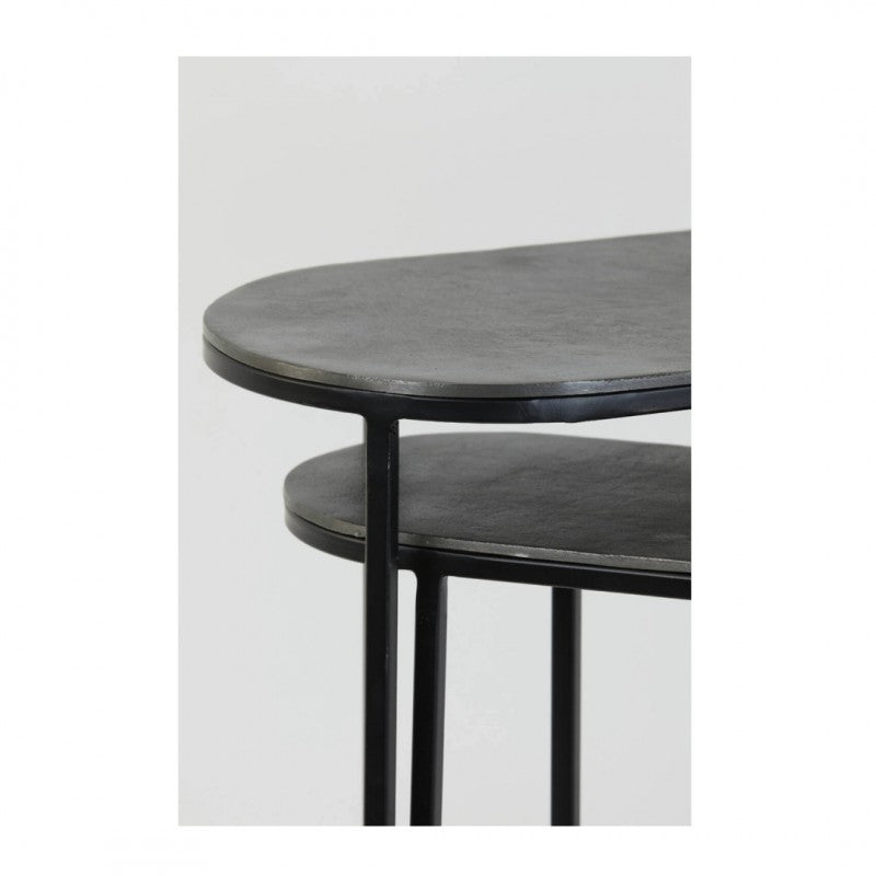 SIDE TABLE BCV SET OF 2 OVAL METAL ANTIQUE BLACK 53X2X53 12KG 290EURO