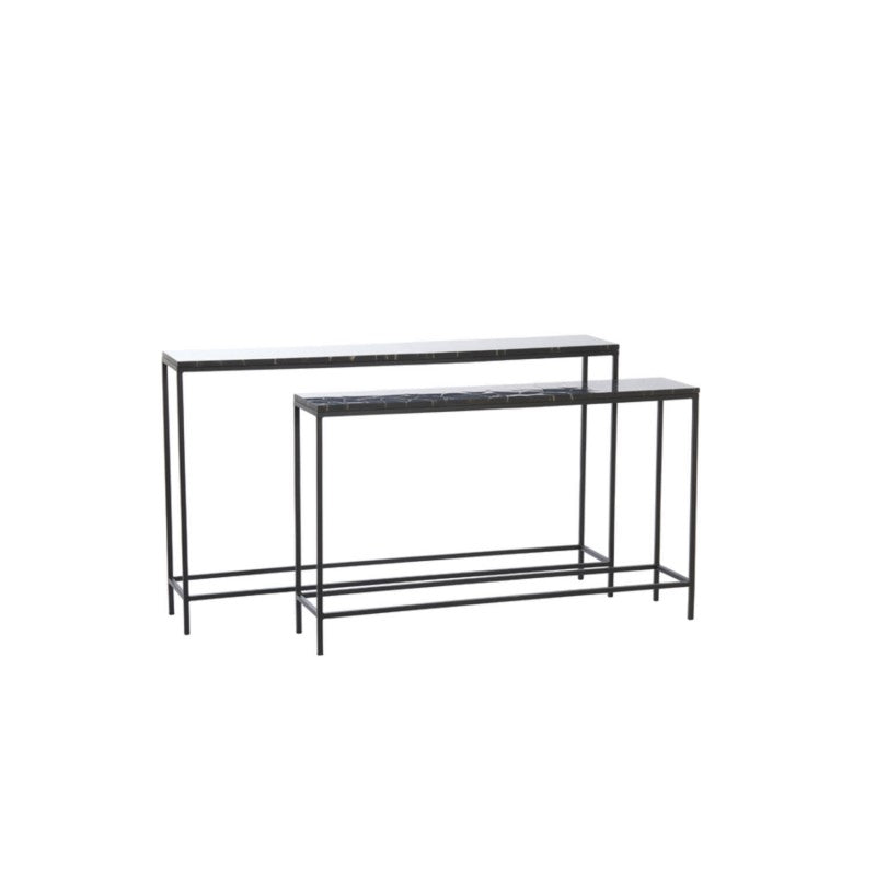 CONSOLE TABLE MRN SET OF 2 STONE TOP BLACK 120 140
