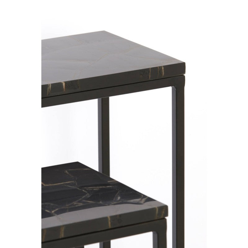 CONSOLE TABLE MRN SET OF 2 STONE TOP BLACK 120 140