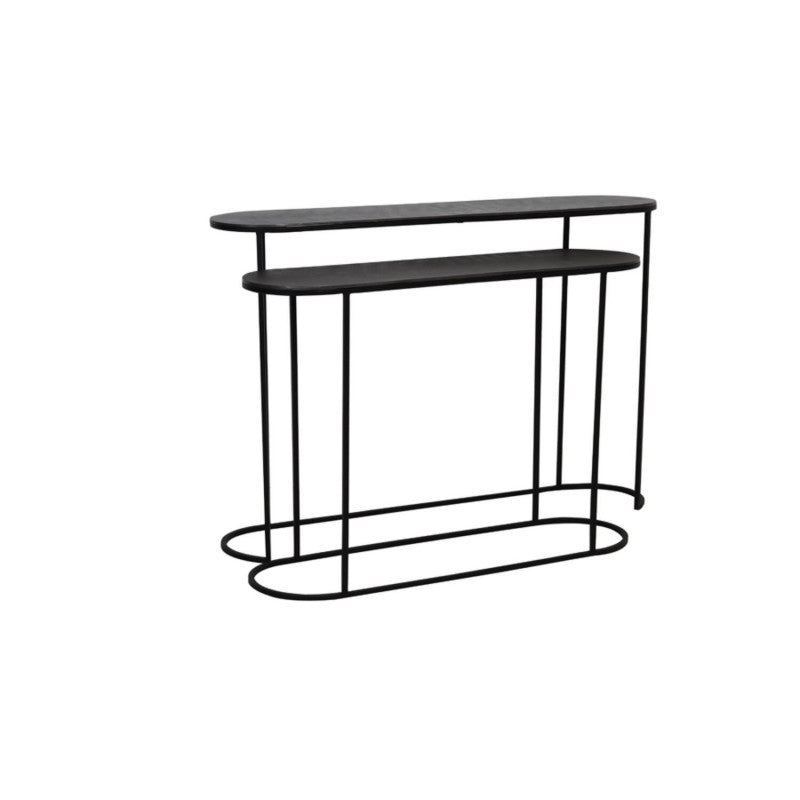 CONSOLE OVAL MTL METAL ANTIQUE BLACK SET OF 2