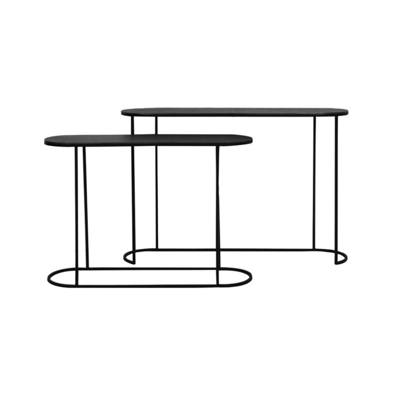 CONSOLE OVAL MTL METAL ANTIQUE BLACK SET OF 2
