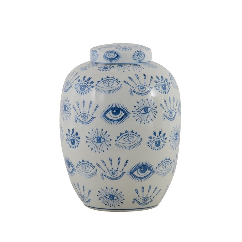 POT LID WHITE BLUE CERAMIC BLUE EYES 23