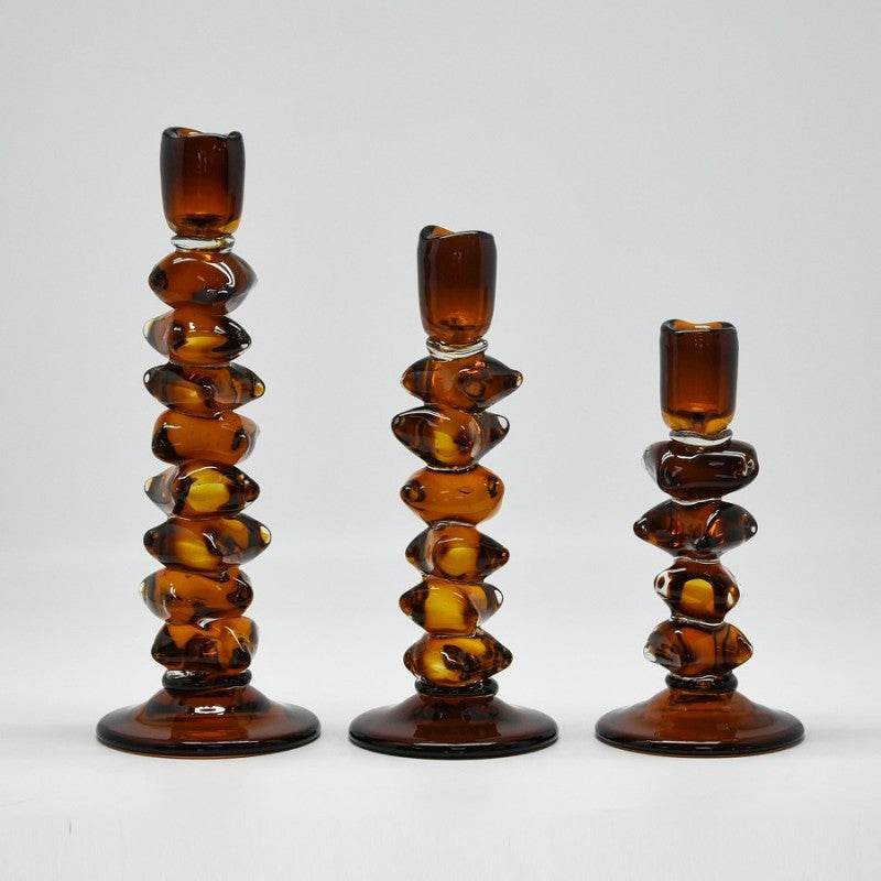 HAND MADE GLASS AMBER SET OF 3