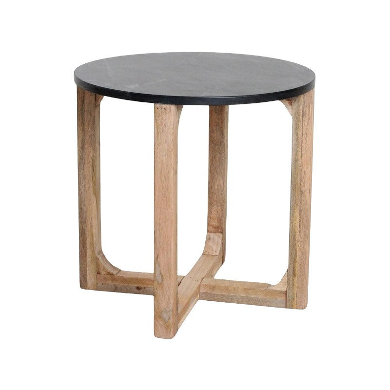 SIDE TABLE MARBLE BLACK TEAK BASE 50