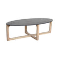 OVAL CAFE TABLE MARBLE BLACK TEAK BASE 120