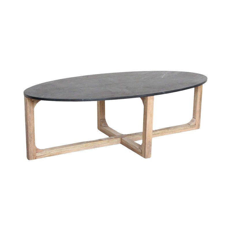 OVAL CAFE TABLE MARBLE BLACK TEAK BASE 120