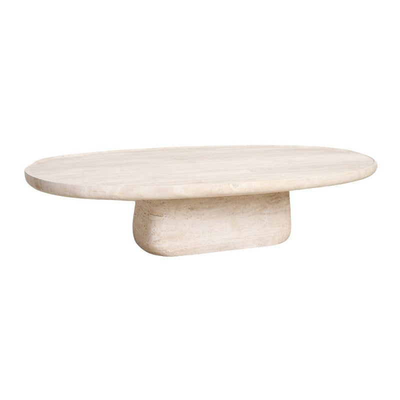 TRAVERTIN CAFE TABLE OVAL CENTRAL LEG NATURAL 140