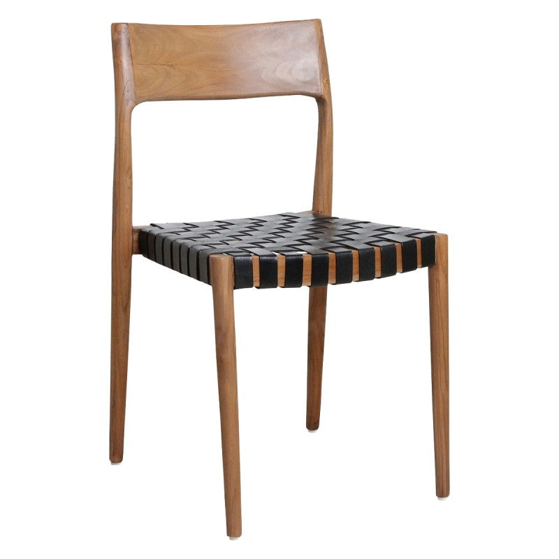 DINING CHAIR WITH LEATER SEAT TEAKWOOD