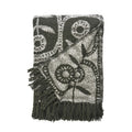 RECYCLED COTTON THROW DARK GREEN OFF WHITE