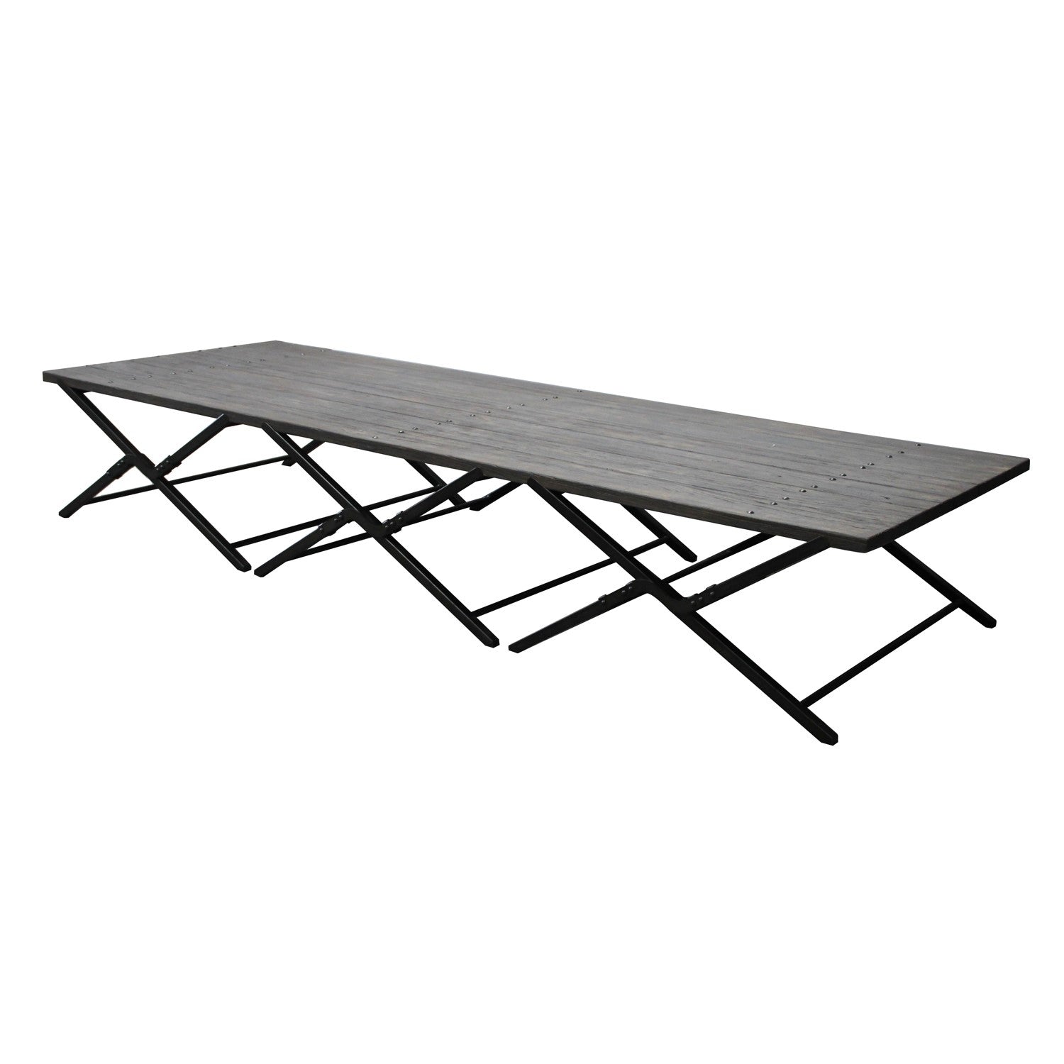 COTT OVERSIZED SALOON TABLE GREY WOOD TOP BLACK IRON LEG