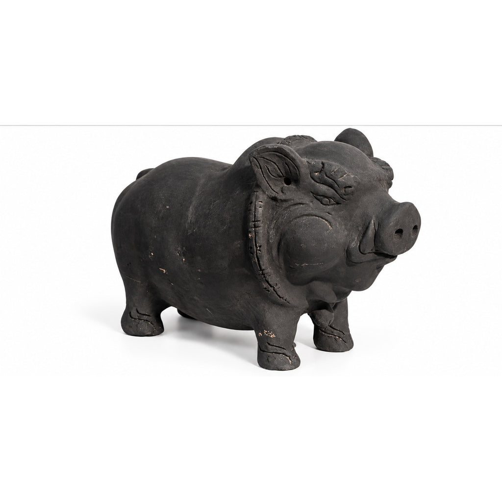 Black Lucky Pig Ceramic Sculpture
