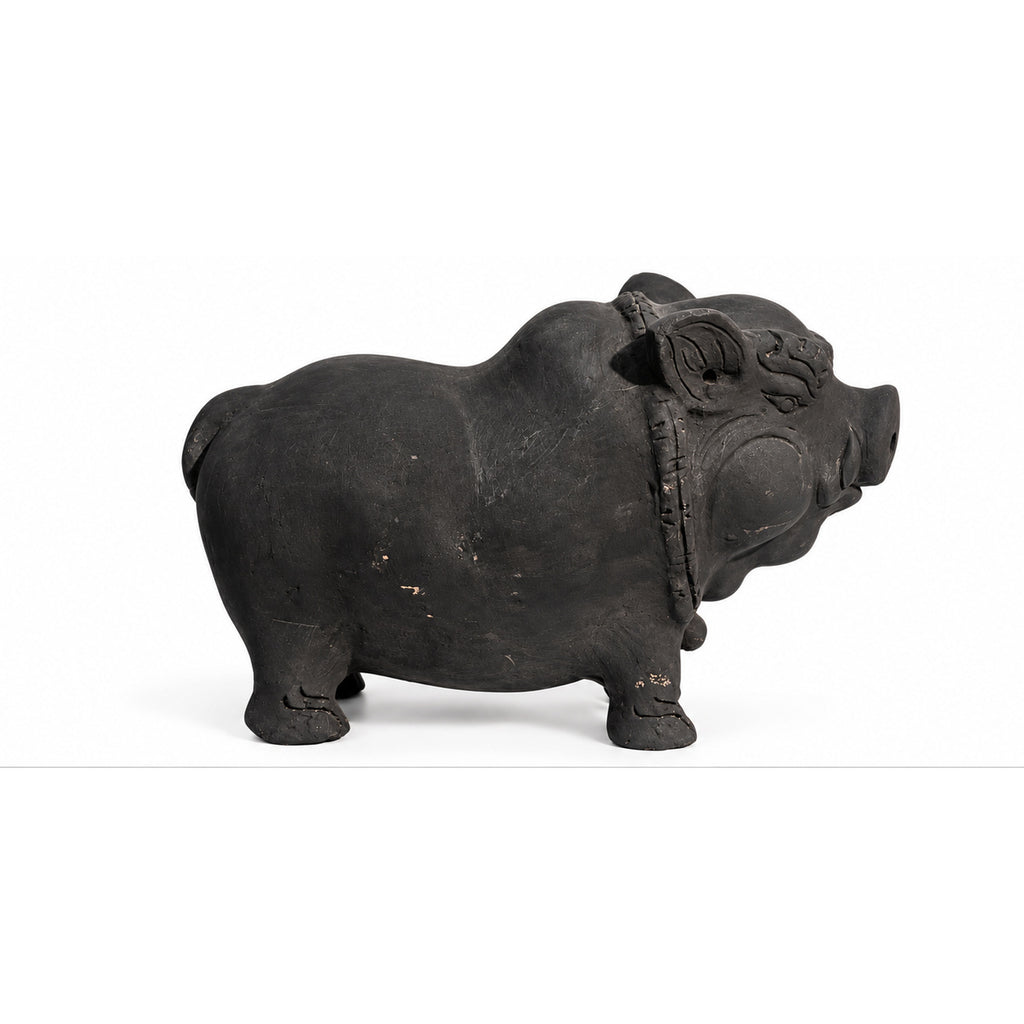 Black Lucky Pig Ceramic Sculpture