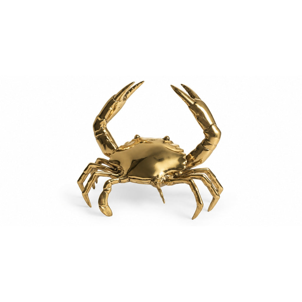 Golden brass crab sculpture, back view
