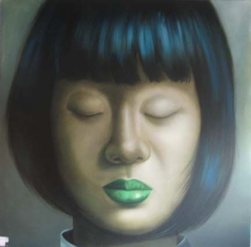 ASIAN GIRL CLOSED EYE WITH GREEN LIP - PAINTINGS ASIAN GIRL CLOSED EYE WITH GREEN LIP - PAINTINGS