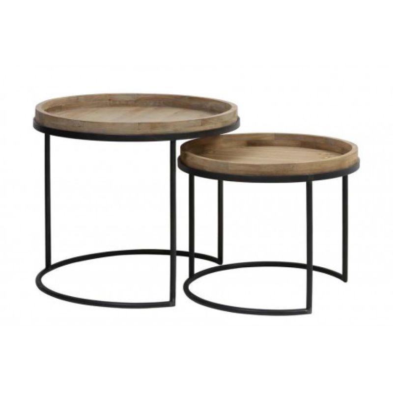 SIDETABLE WOODEN TRAY TOP ZINK LEG SET OF 2 - CAFE, SIDE TABLES