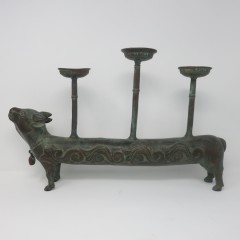 STATUE ANTIQUE BRONZE COW 3 CANDLES    - CANDLE HOLDERS